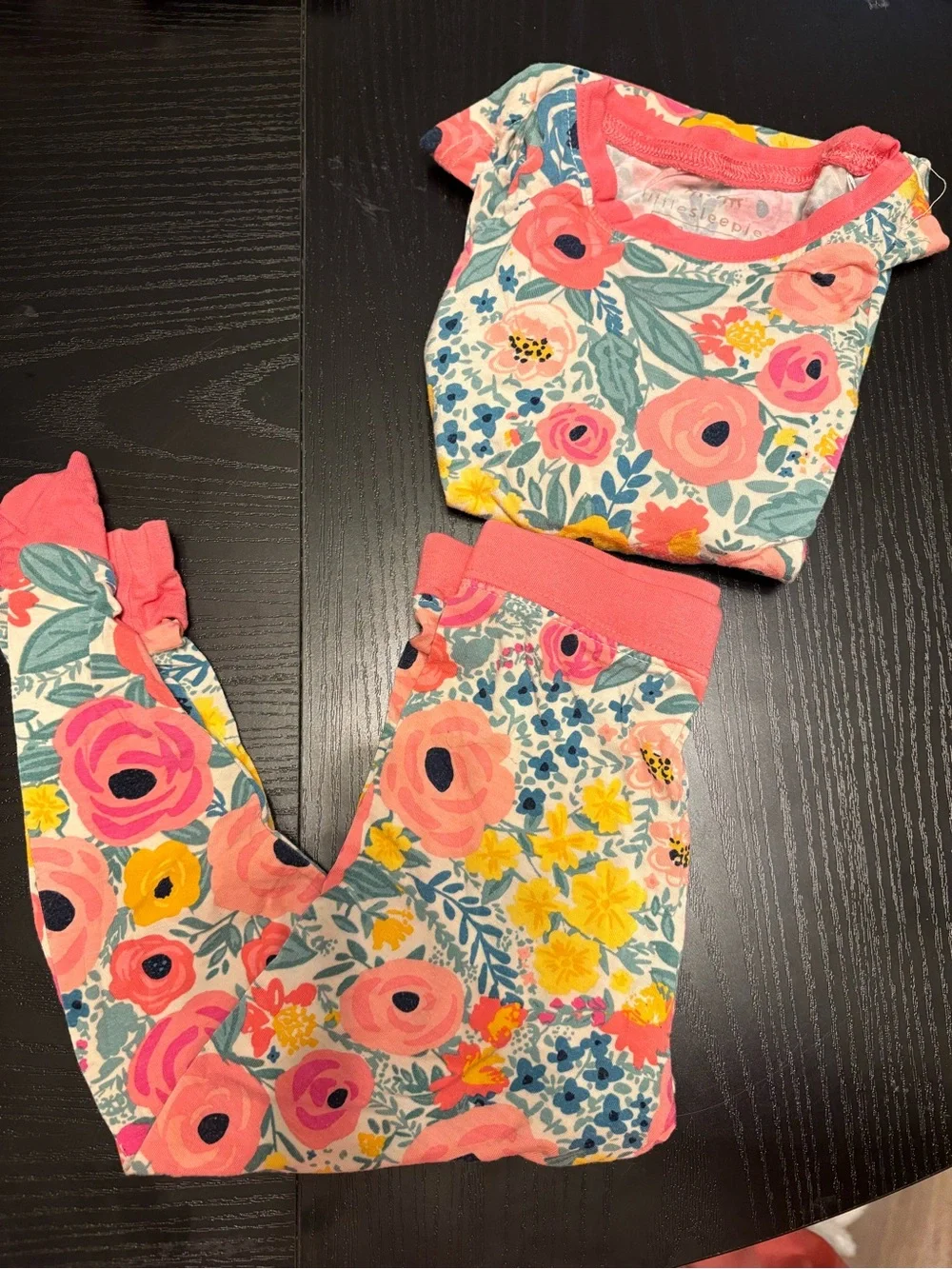 Little Sleepies Pink Floral Pajama Set with Yellow Accents